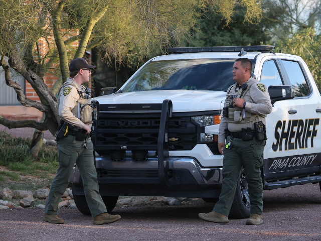 TUCSON, ARIZONA - FEBRUARY 19: Pima County Sheriff's deputies are seen in front of Nancy G