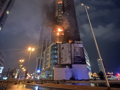 MANAMA, BAHRAIN - FEBRUARY 28: A view of fire that broke out in a building targeted by Ira