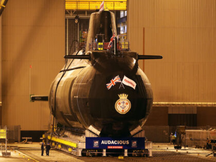 The new fourth Astute-class nuclear-powered submarine, HMS Audacious, outside its indoor s
