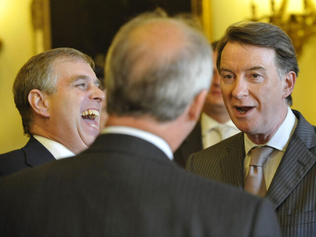 The Duke of York (left) and Business Secretary Peter Mandelson at a reception in 10 Downin