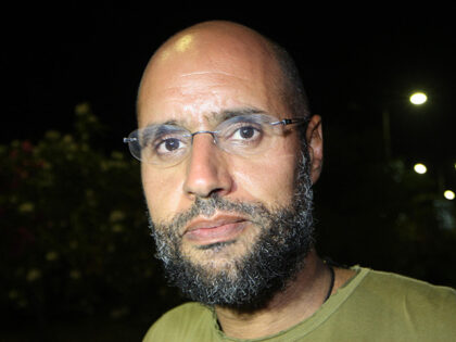 Saif al-Islam Kadhafi, son of Libyan leader Moamer Kadhafi, appears in front of supporters