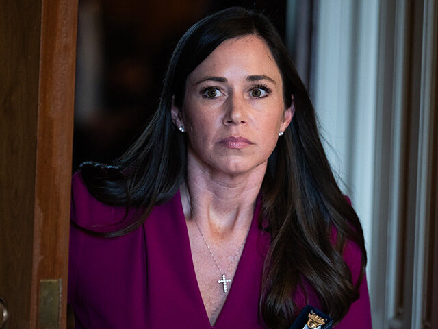Sen. Katie Britt, R-Ala., leaves the Republican Senate luncheon in the U.S. Capitol on the