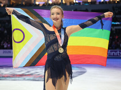 Amber Glenn poses for a photo during the Victory Ceremony after competing in the Women's F