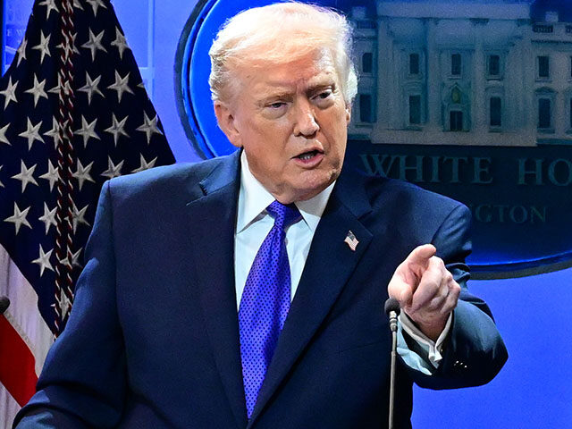 US President Donald Trump speaks during a press conference at the White House, Washington,