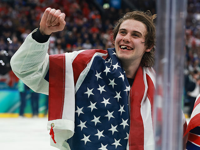GettyImages2262973909 Jack Hughes #86 of Team United States celebrates after their gold-medal win during the Men