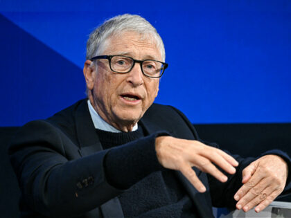 Microsoft co-founder and US philanthropist Bill Gates gestures as he speaks during the Wor
