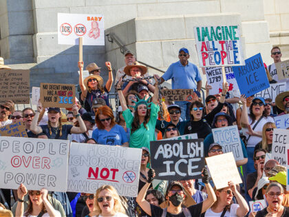 People protest against immigration in an "ICE Out of Everywhere" National Day of Action fo