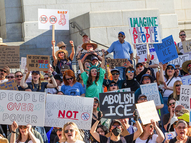 People protest against immigration in an "ICE Out of Everywhere" National Day of Action fo