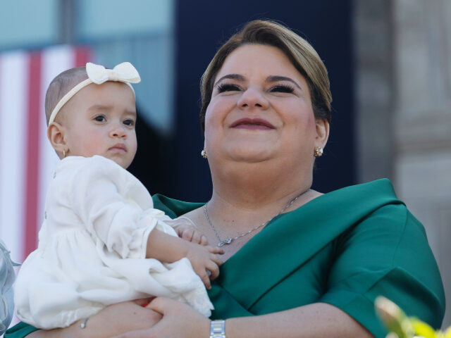 Jenniffer Gonzalez, Puerto Rico's governor, right, during an inauguration ceremony at