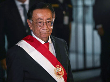 Peru's new interim President Jose Maria Balcazar gestures after his election at the N
