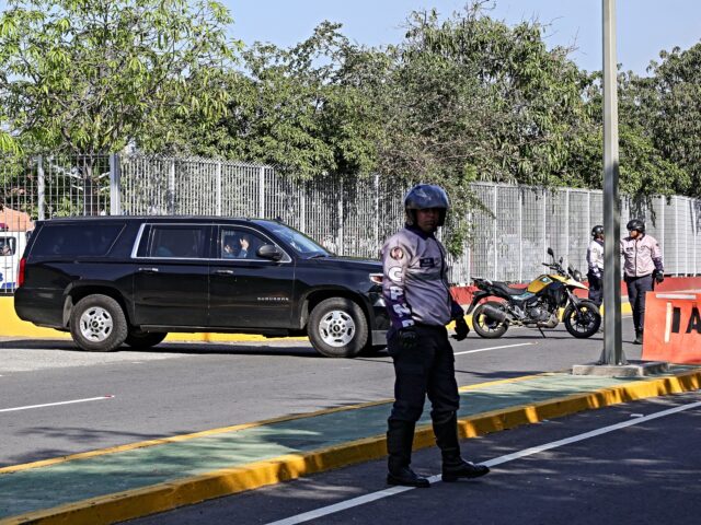 CARACAS, VENEZUELA - JANUARY 31: A vehicle escorted by police officers from the Diplomatic