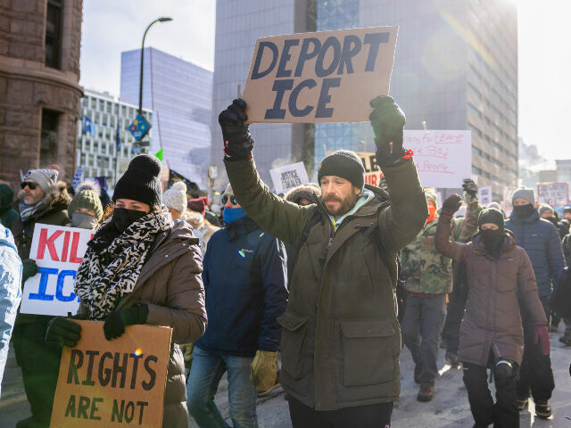 Demonstrators against the ongoing Immigration and Customs Enforcement (ICE) deployment mar