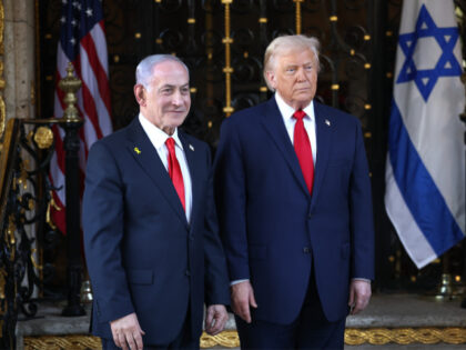 U.S. President Donald Trump welcomes Israeli Prime Minister Benjamin Netanyahu to his Mar-