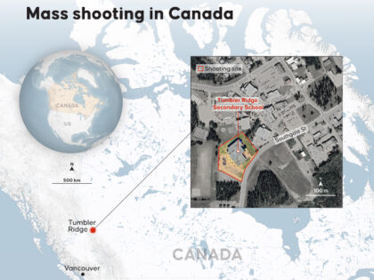 An infographic titled "Mass shooting in Canada" created in Ankara, Turkiye on Fe