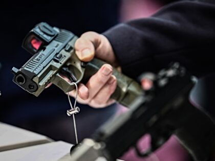A visitor handles a semiautomatic