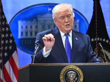 US President Donald Trump speaks during a press conference in the Brady Press Briefing Roo