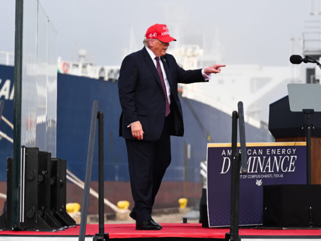 U.S. President Donald Trump departs after speaking at the Port of Corpus Christi on Februa