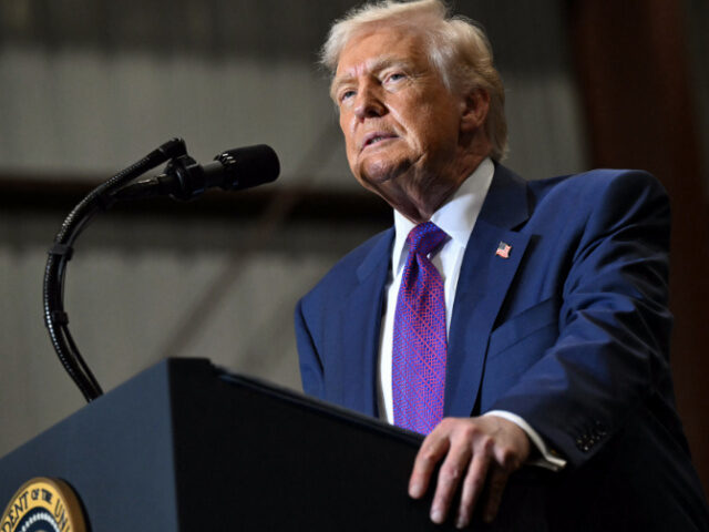 US President Donald Trump gives a speech about the economy at the Coosa Steel Corporation