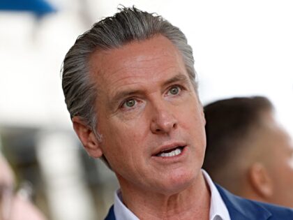 The Governor of California and politician of the Democratic Party Gavin Newsom gives an in