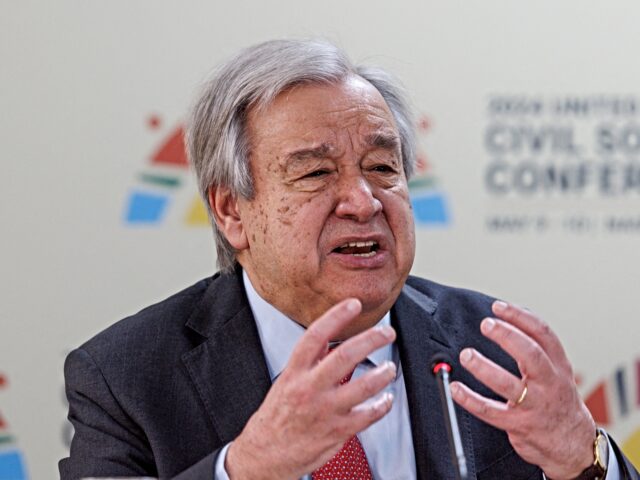 United Nations (UN) Secretary General, Antonio Guterres gives a press conference on the si