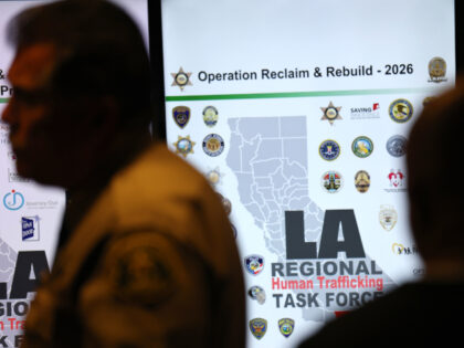 Los Angeles, CA - February 03: L.A. County Sheriff Robert Luna, left, is viewed with a dis