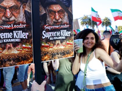 LOS ANGELES - FEBRUARY 28: Signs denouncing Iranian leader Ayatollah Ali Khamenei are held