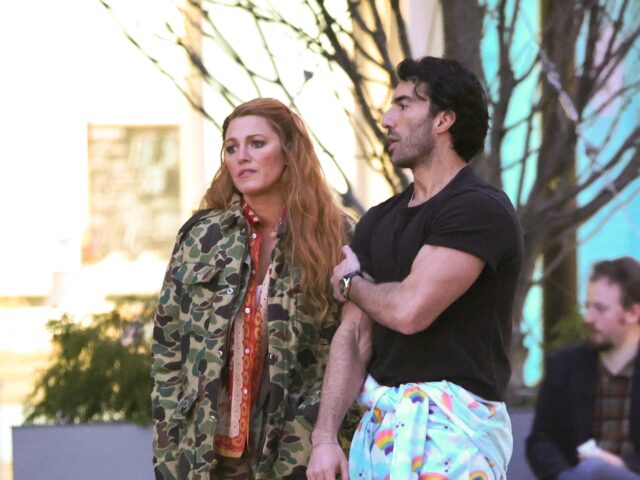 Blake Lively and Justin Baldoni are seen on the set of "It Ends with Us" on January 12, 20