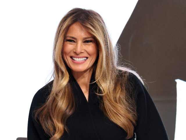 NEW YORK, NEW YORK - JANUARY 28: Melania Trump speaks as First Lady Melania Trump Rings NY