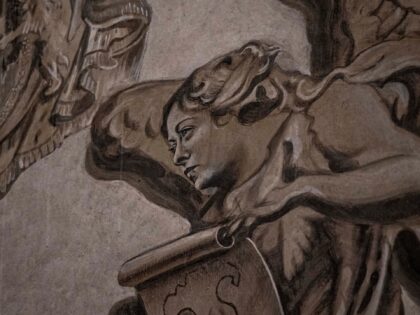 ROME, ITALY - FEBRUARY 02: A detail of a newly restored fresco in the Basilica of San Lore