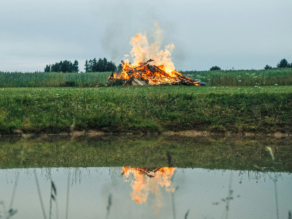 Large Bonfire Between the Field and the Pond