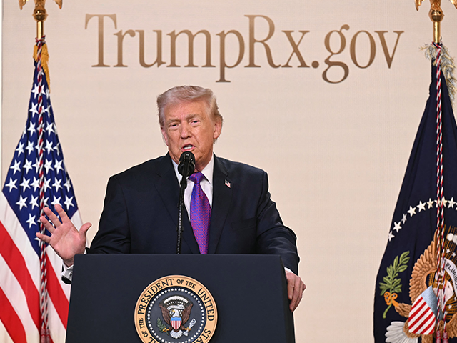 US President Donald Trump speaks to introduce the new TrumpRx website in the South Court A