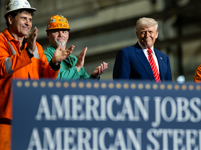 President Donald Trump delivers remarks at the U.S. Steel Corporation-Irvin Works in West