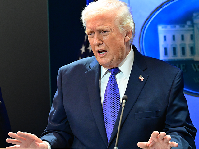 President Donald Trump speaks at a press conference in the White House on February 20, 202