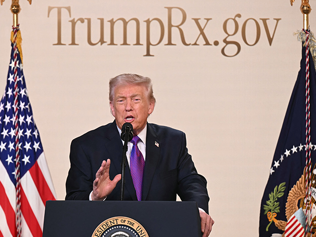 US President Donald Trump speaks to introduce the new TrumpRx website in the South Court A