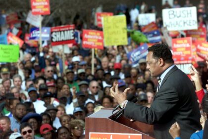 Civil rights leader Rev. Jesse Jackson addresses the "Fairness in Democracy" ral