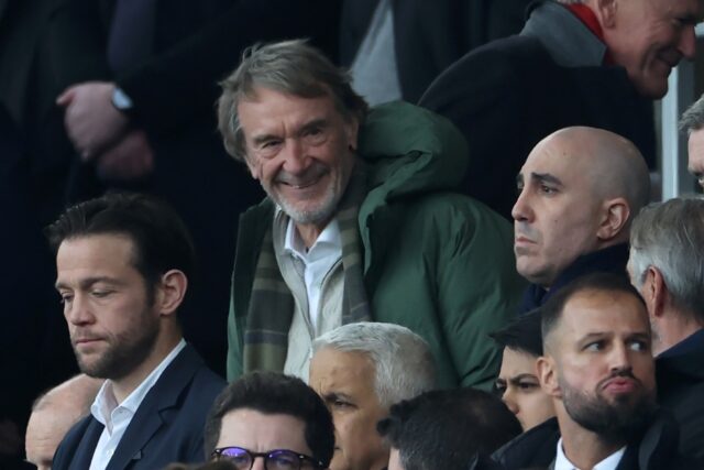 Manchester United's co-owner Jim Ratcliffe (C)