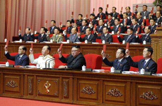 During the last ruling party congress in North Korea, Kim Jong Un (C) was named general se