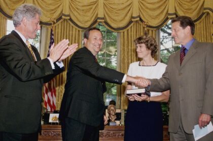 Summers (2-L), who ran the US Treasury under President Bill Clinton (L), was revealed in t