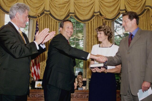 Summers (2-L), who ran the US Treasury under President Bill Clinton (L), was revealed in t