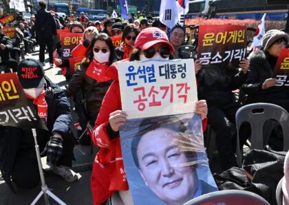 Supporters of South Korea's impeached former president Yoon Suk Yeol gather in front