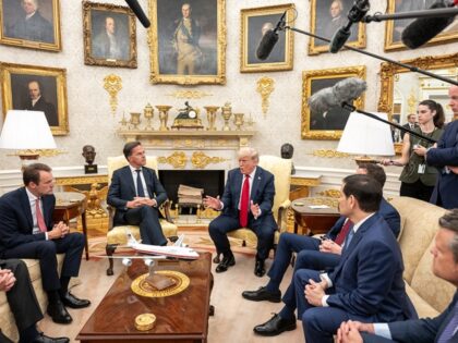 President Donald Trump meets with NATO Secretary Mark Rutte, Monday, July 14, 2025, in the