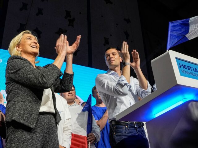 Leader of the French far right National Rally Marine Le Pen, left, and lead candidate of t