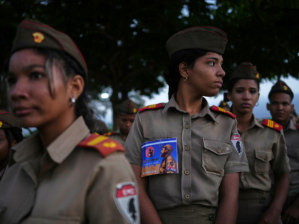 Students from the military school attend an event marking the 72th anniversary of the star
