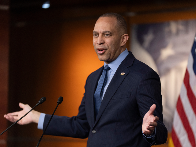 House Minority Leader Hakeem Jeffries, D-N.Y., speaks to reporters during a news conferenc