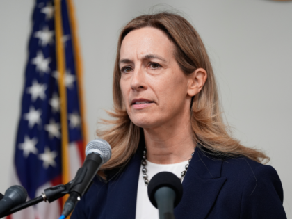 FILE - New Jersey Governor-elect Mikie Sherrill talks to reporters during a news conferenc