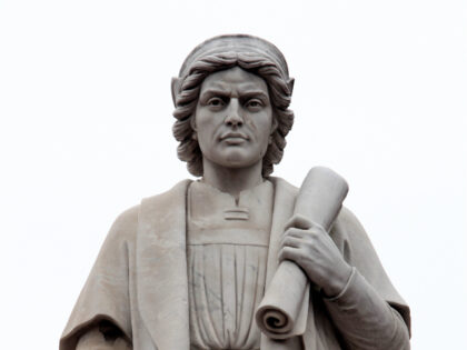 Christopher Columbus statue in Columbus Piazza in Little Italy on April 9, 2015 in Baltimo