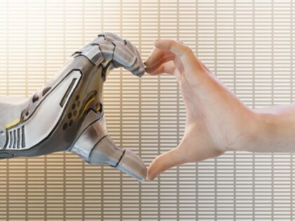 Robot heart shaped hand: futuristic dating concept Donald Iain Smith/Getty Images