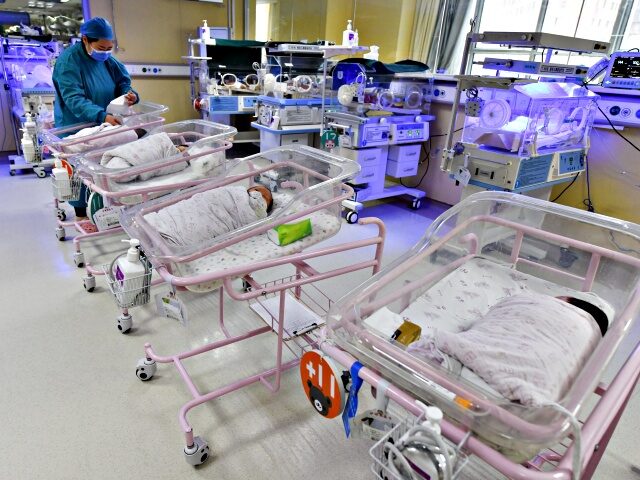 FUYANG, ANHUI, CHINA - 2021/04/25: A newborn baby is seen being cared for in the ward of t