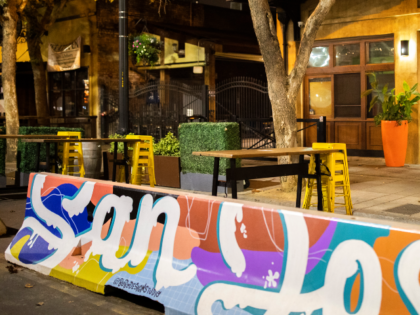 SAN JOSE. CA - NOV. 21: San Pedro Square during curfew is empty, Saturday, Nov. 21, 2020,