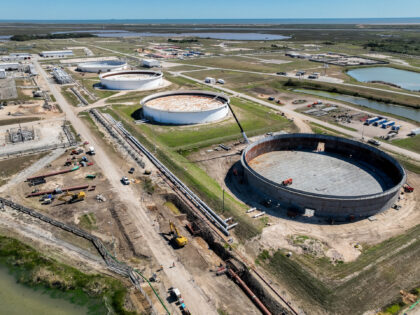 FREEPORT, TEXAS - OCTOBER 19: In an aerial view, the Strategic Petroleum Reserve storage a